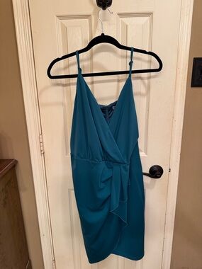 Grace Karin Teal Faux-Wrap Mini Dress
